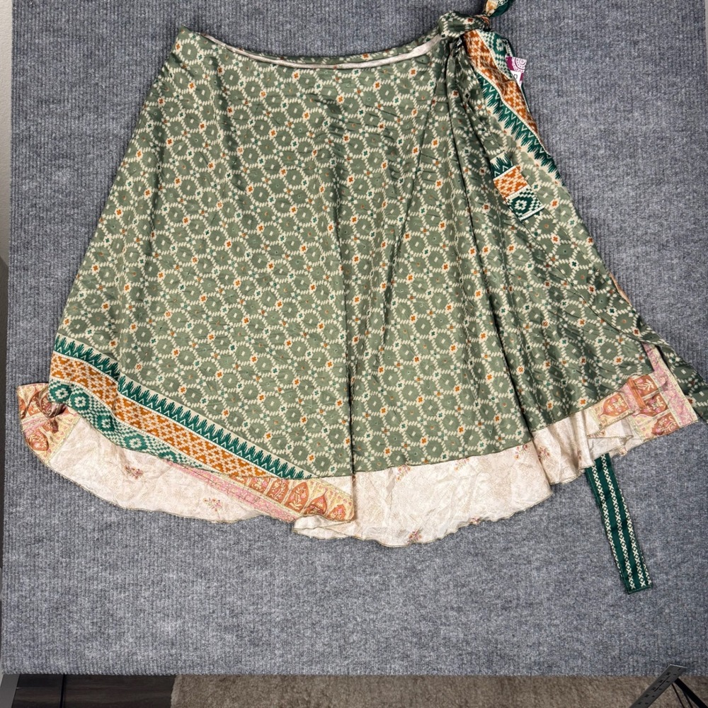 Darn Good Yarn Wrap Skirt Womens 4-12 Sari Silk Reversible Midi Boho Fairy Lagom